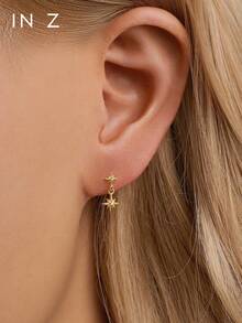 IN Z 1pc 925 Sterling Silver Gold-Plated Small Star Dangle Internal Thread Labret Stud | Cartilage Flat Ear Stud | Suitable For Women And Men Daily Wear (Sold Individually) - Multicolor - View 6