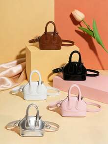 1pc INS Style Fashion Girls Mini Crossbody Bag, 2025 New Cute Candy Color Conch Bag With Lychee Pattern PU, Suitable For Daily Use - Solid Color Handbag - View 1