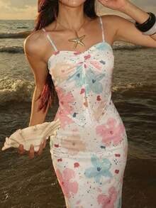 Women's 2 Pieces Floral Print Sheer Sexy Vacation Beach Set, Spring/Summer - Multicolor - View 3