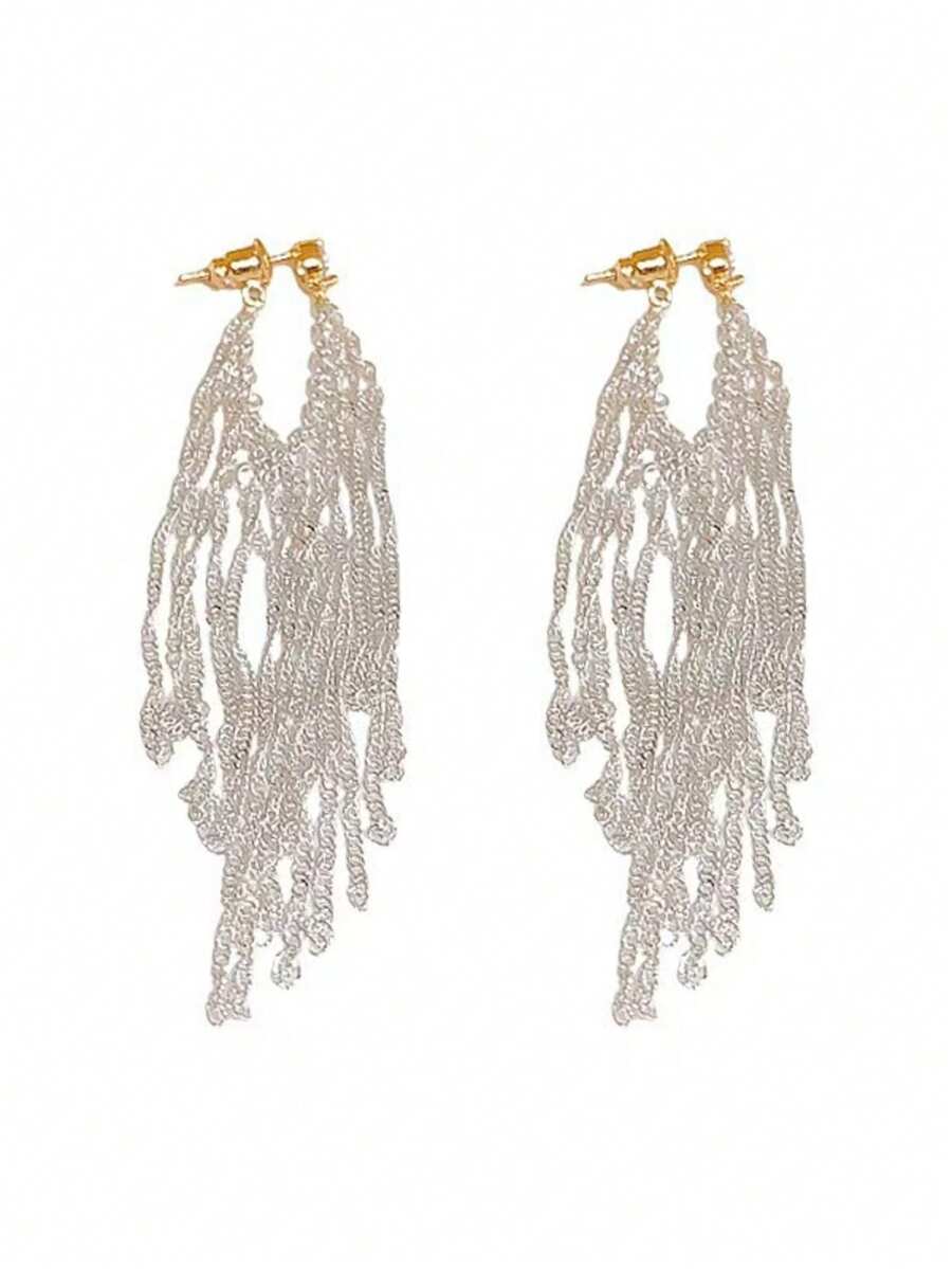 1 Pair Galaxy Waterfall Tassel Earrings, Elegant Long Dangle Earrings, New Fashionable Delicate Jewelry For Women - Multicolor - View 1
