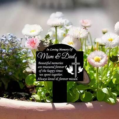 1pc 2D Flat Acrylic Memorial Sign, Acrylic Sunshade Memorial Marker, Memorial Stake, Acrylic Gravesite Marker, Black Memorial Garden Stake, Condolence Gravesite Stake, Outdoor Yard Gravesite Waterproof Gravesite Decor