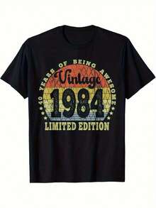 atemporal. Camiseta Retro para Hombre Edición Limitada 1984 - 40º Aniversario. Suave. Manga corta. Cuello redondo. Estilo casual. Camisa Retro 180g - Negro - Ver 1