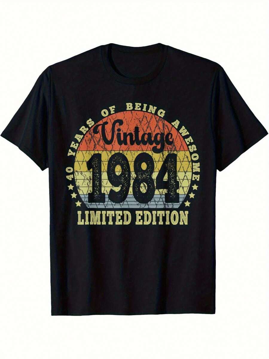 atemporal. Camiseta Retro para Hombre Edición Limitada 1984 - 40º Aniversario. Suave. Manga corta. Cuello redondo. Estilo casual. Camisa Retro 180g - Negro - Ver 1