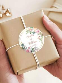 1-120pcs Custom Name Labels, Personalized Round Text Stickers, Customizable Thank You Stickers, Custom Text Wreath Stickers, Perfect For Weddings, Birthday Parties, Gift Boxes, Gift Bags, Invitations, Various Occasions, Elegant, Romantic, Stylish, Beautiful Floral Crown Design, Creative & Versatile, Ideal Gift For Husband, Wife, Boyfriend, Girlfriend, Friends, Family, Great For Weddings, Engagements ,Diy Kits - Multicolor - View 9