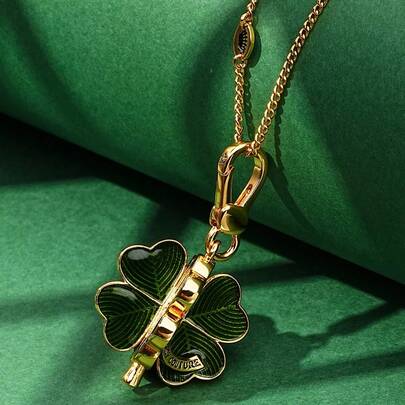 1pc Fashion Elegant 3D Green Four-Leaf Clover Flower Pendant Necklace, Hand-Painted Lucky Grass Bag Charm Accessory, Suitable For Women's Daily Wear