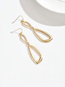 一对简约金属几何不对称双环长款垂坠耳环，适合女性日常佩戴 - 金黃色 - 查看 4