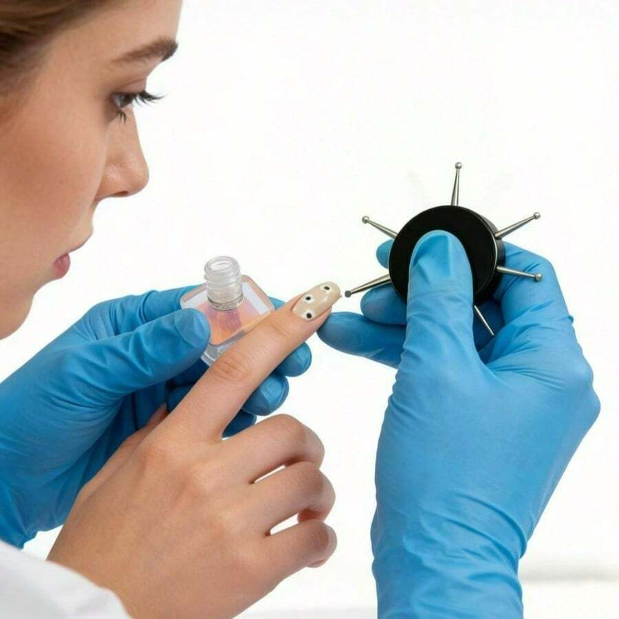 1个6孔不锈钢圆形美甲点钻笔架托盘，花卉图案 - 彩色 - 查看 1