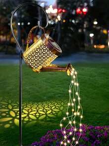 1 pieza Luces de cadena de regadera solar, luces de tetera de metal retro, luces de decoración de jardín exterior, luces solares para senderos, césped, patio y terraza, iluminación empotrada - monedas de cobre - Ver 4