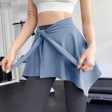 1pc Sports Casual Skirt, Fitness Anti-Flashing Yoga Pants, Adjustable Tie Waist One-Piece Covering Skirt - One-piece - View 7