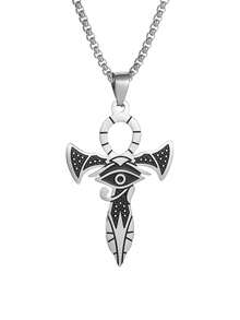 1件埃及安卡项链，带十字架和荷鲁斯之眼吊坠，不锈钢材质，精美饰品 - 彩色 - 查看 8