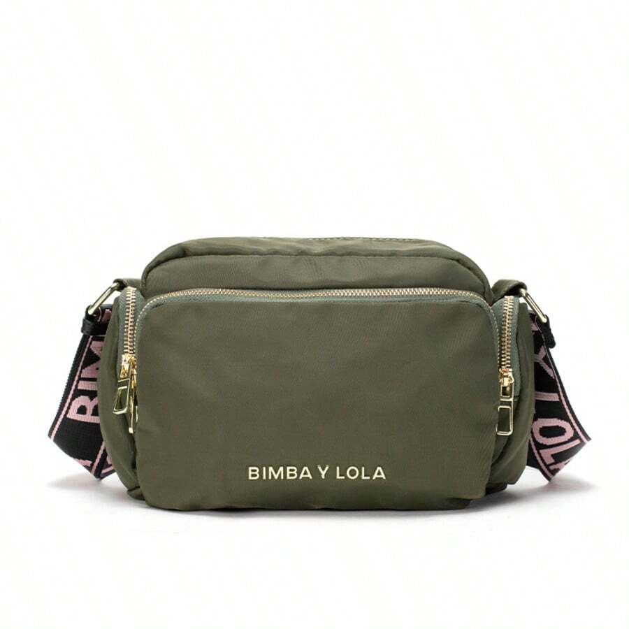 LOLA Women's Shoulder Bag, BIMBA Shoulder Bag, Mother-Daughter Bag, Small Square Bag, Waterproof Women's Bag With Zipper. - 金標軍綠黑帶粉字 - 查看 1