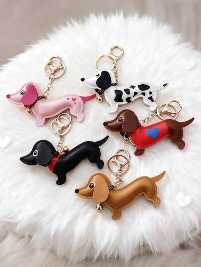 腊肠犬钥匙扣，迷你腊肠犬PU皮钥匙扣吊坠，PU皮狗狗包包挂饰，手工卡通狗狗包包吊坠，可爱小狗造型，适用于钥匙、背包或汽车配件，包装装饰 | 卡通狗狗设计 | 多色钥匙扣，狗狗配件