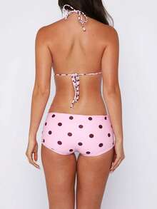 Women's Summer Polka Dots Print Bikini Sets 2 Piece Fitted Swimsuit Halter Tie Four Corners Swim Trunks Bathing Suit Swimwear Cute Aesthetic - Hồng - Xem 2