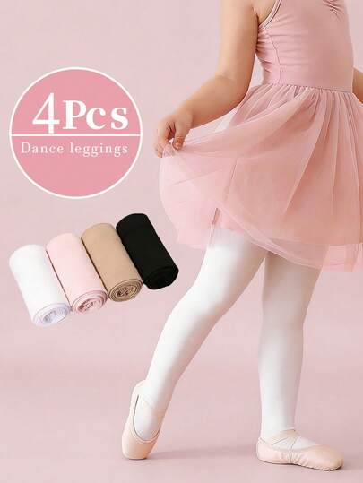 4 piezas Mallas de baile para niñas, material de terciopelo minimalista y versátil, suave y ajustado, adecuado para la práctica de baile de niñas