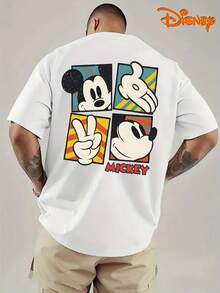 Disney Men's Casual T-Shirt, Mickey Gesture Grid Print, Retro Pop Art Design, Oversized Fit, Ideal For  Style - 白色 - 查看 2