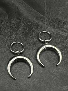 1 Đôi bông tai mặt dây chuyền hình trăng phong cách Gothic Hiphop cổ điển tối giản, phù hợp cho nữ giới đeo hàng ngày. - Bạc - Xem 3