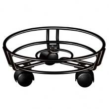 1pc Black Round Metal Flower Stand With Wheels, Movable Floor Plant Holder - Round - View 7