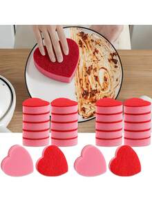 5/10块装不刮伤洗碗海绵，耐用双面厨房海绵，双层擦洗设计，不刮伤粉白心形叠放式，适用于洗碗、清洁台面等。 - A - 查看 1