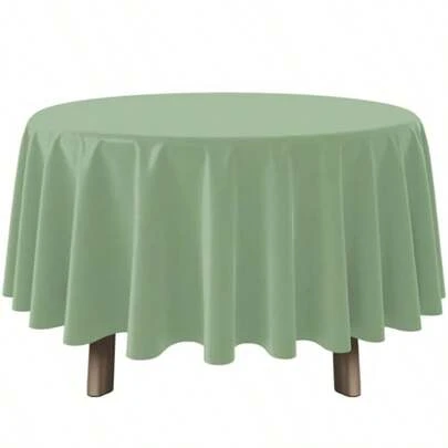 1Pcs Sage Green Plastic Tablecloths Round Light Green Tablecloth Waterproof Disposable Round Sage Table Cover For Birthday Bridal Wedding Baby Shower Party Decorations84Inch