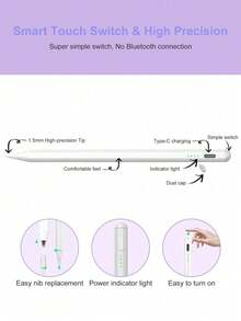 Compatible 10.2" 7th/8th/9th Gen, Air 4th/5th Gen 10.9", Air 11" M2/M3, Pro 11", Air 13", Pro 12.9" (2018-2022) Stylus Pen, 120mAh Battery, High Precision, White - Multicolor - View 9