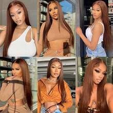 PQL Chocolate Brown Straight Lace Front Wigs Brazilian Human Blended Hair 13x4 13*6 HD Transparent Lace Front For Women Wear And Go Glueless Brazilian Virgin Hair Lace Closure Wigs 180% Density Pre Plucked With Baby Hair Hairline Suitable To Wear - S4 - View 9