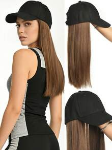 Long Wavy Curly Synthetic Wig Baseball Cap Hair Extensions Hat Wigs Black Brown Adjustable Hairpiece For Women By - Multicolor - View 17