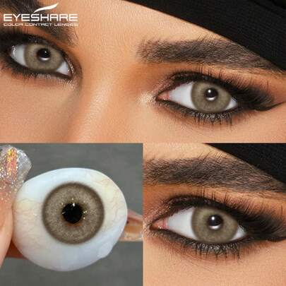  Eyeshare 1 Pair Color Natural Gray Eye Lenses Brown Contacts Blue Lenses Green Eye Contacts, Diameter Of 14.5mm, Yaerly Disposable Lenses, Suitable For Daily Or Holiday Gatherings
