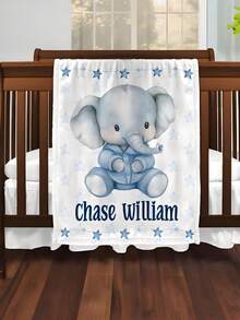 Personalized Elephant Baby Blanket, New Baby Boy Gift, Baby Shower Gift, Gift For Boy, Teddy Bear Nursery Blanket, Blue Toddler Blanket - Multicolor - View 2