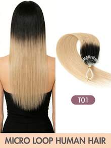 Micro Loop Human Hair Extensions, Silky Soft Hair With Voluminous Ends, Highlight Color Micro Bead Invisible Micro Loop Real Human Hair For Women - 彩色 - 查看 35
