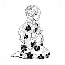 一本色彩缤纷的日本女性涂色书，采用日式风格，适合成人和青少年，温柔美丽，是生日礼物、返校礼物、文具、婚礼纪念品的绝佳选择。尺寸为7.9x7.9英寸，珍珠纸封面。 - 日本女人 - 查看 5