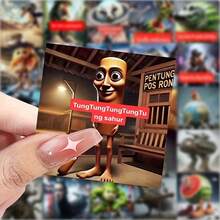 59pcs Italian Style Brain Teaser Stickers, TungTungTungTungTungTung Sahur Stickers, Funny, Creative, Abstract And Incomprehensible Stickers - 59pcs - View 3