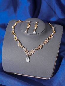 1/3/4pcs Luxury Crystal Queen Tiara & Jewelry Set - Zinc Alloy Crown, Crystal Necklace And Earrings, Suitable For Women Wedding, Dress And Events - Gold - View 7