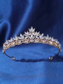 1/3/4pcs Luxury Crystal Queen Tiara & Jewelry Set - Zinc Alloy Crown, Crystal Necklace And Earrings, Suitable For Women Wedding, Dress And Events - Gold - View 6