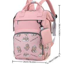 1pc Printed Mummy Backpack, Large Capacity Diaper Bag, Tissue Holder, Fashionable & Portable Maternity Bag, Can Be Hung On Stroller - Pink - View 4