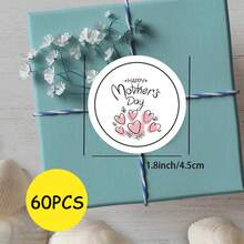 60pcs Warm Handwritten "Happy Mother's Day" Heart Shaped Sticker Design, Perfect For Mother's Day Gift To Mothers Or Female Elders - Express Gratitude And Blessings, Label Stickers - Round - View 3