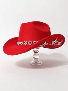 1pc Luxury Rhinestone Star Western Cowboy Hat, Bridal Wedding Photo Shoot Party Fashion Headwear - Multicolor - View 15