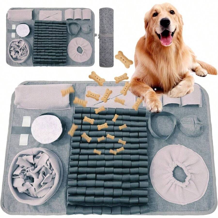 Snuffle Dogs Iteractive Dog Puzzle Used Training Stress This Sniffing Effectively Slows Your Dog's Eating Pace. Suitable Indoor And Outdoor Use. Gray 26x 17 Inches - Gray - View 1