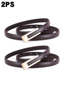 2条方形金色光滑扣皮带，时尚优雅，可搭配连衣裙、T恤、休闲裤和日常穿着。 - 平扣小腰帶 - 查看 10