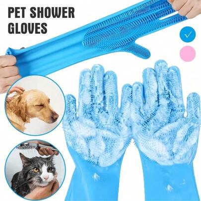 1 Pair Pet Grooming Gloves - Cat Dog Bathing Gloves - Silicone Material, Durable - Pet Bathing And Massage, Soft And Gentle Silicone Dog Bathing Gloves - Bathing Scrub Brush Gloves Suitable For Dogs/Cats/Horses