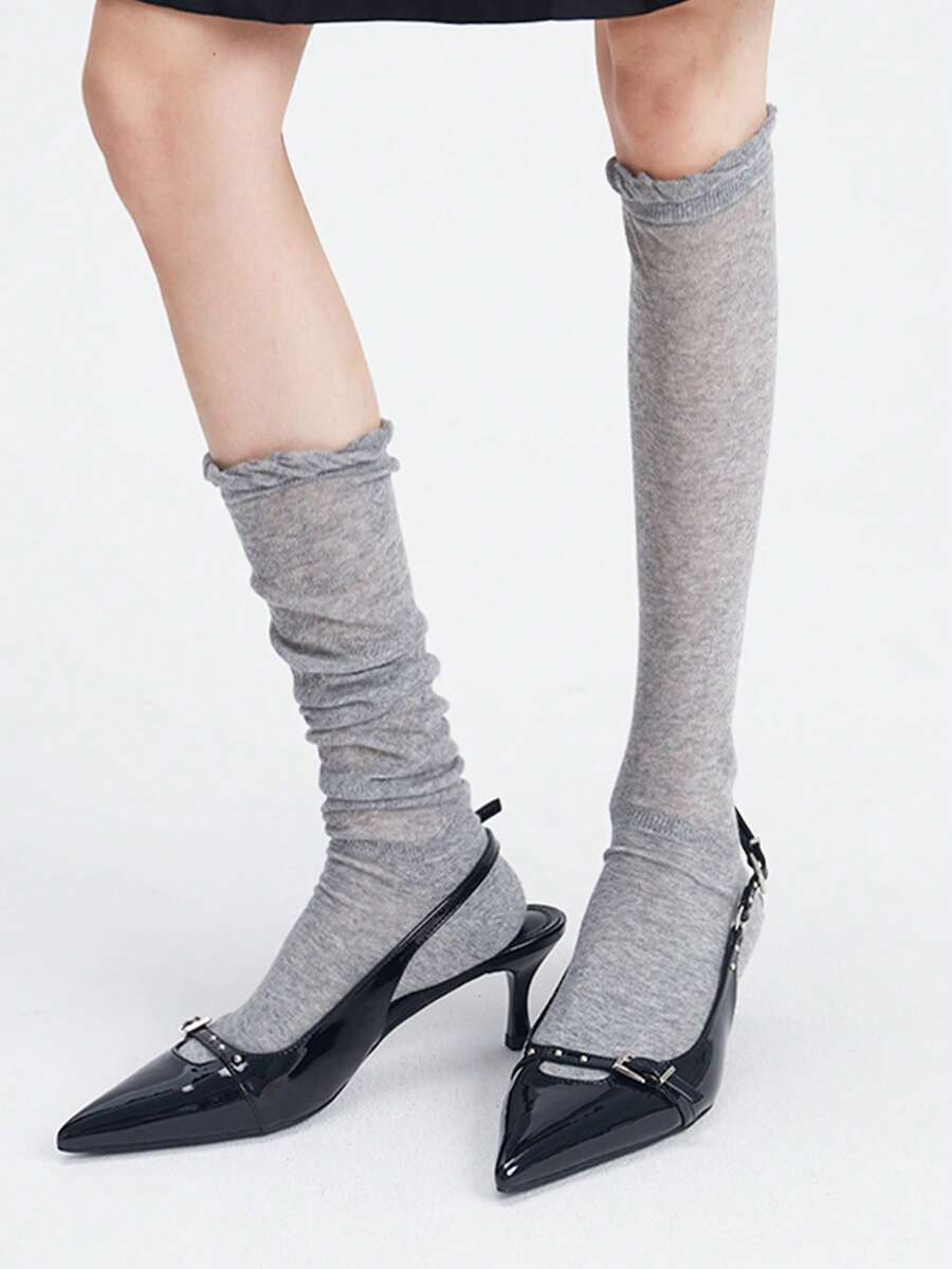 1双/3双装夏季百搭泡泡嘴过膝袜，透气宽松女袜 - 彩色 - 查看 1