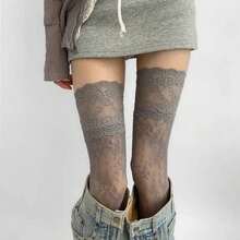 Lace Stockings.Delicate Pattern, Delicate Lace - White - View 1