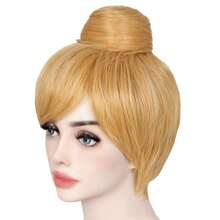 耐热合成纤维女士短款金色假发和直发束角色扮演服装假发嘉年华派对发型金发礼服假发 - 橘色 - 查看 4