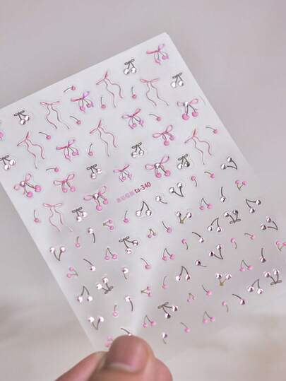 1 st kristalldiamant nagelklistermärken, söt körsbärsnagelklistermärke, utsökt rosettdesign, självhäftande dekorativ nagelklistermärke, gör-det-själv nageltillbehör