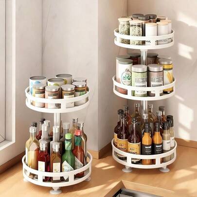 1 Etage/2 Etagen/3 Etagen - Metall Drehsockel, höhenverstellbar, geeignet für Schränke, Speisekammern und Küchenarbeitsplatten, multifunktionaler drehbarer Gewürzorganizer, runder Gewürzregal, Aufbewahrungsregal für Küchen-Öl, Salz, Soße, Essig