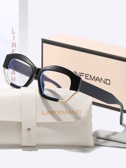  LINFEMAND Gafas de moda sin receta con decoración de ojo de gato de metal hueco de lujo | Diseño de color de contraste, artículo esencial para el uso diario en la oficina sin maquillaje, artículo de moda para viajes, compras, fotografía, regalo de vacaciones