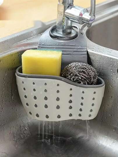 Adjustable Sink Hanging Bag, Kitchen Storage Rack, Double-Layer Drainage Hanging Basket, Suitable For Kitchen Drainage Storage, Applicable To Kitchen, Bathroom And Other Occasions Faucet Sponge Storage Rack, Sink Storage Hanging Basket, Random Color