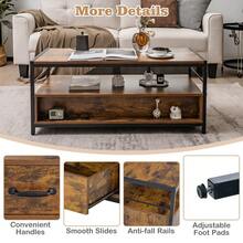 COSTWAY Industrial Coffee Table With Storage, Living Room Rectangular Center Cocktail Table W/ 2 Drawers & Open Shelf, Accent Sofa Console Table W/ Sturdy Metal Frame & Wooden Top, Rustic Brown - Brown - View 6