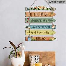 6pcs Charming Garden Rules Spring Floral Wooden Decor Set, Refresh For Spring, Relaxing Slogan Wall Decor, Fence Decor, Garden Decor, Balcony Decor, Spring Decor, Room Decor, Home Decor - Multicolor - View 5