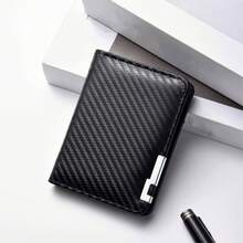 1pc Men's Fashion Carbon Fiber Pattern Wallet, Short Slim Design - Multi-Card Slots Business Minimalist Style Driving License And Credit Card Holder, Large Capacity Faux Leather Coin Purse, Suitable For Daily Use And Gifting - Black - View 5