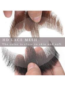 逼真全手工绑扎山羊胡假胡，蕾丝隐形假胡子，适用于万圣节装扮、男士化妆、娱乐/戏剧/派对/电影道具（黑色） - 棕色 - 查看 8